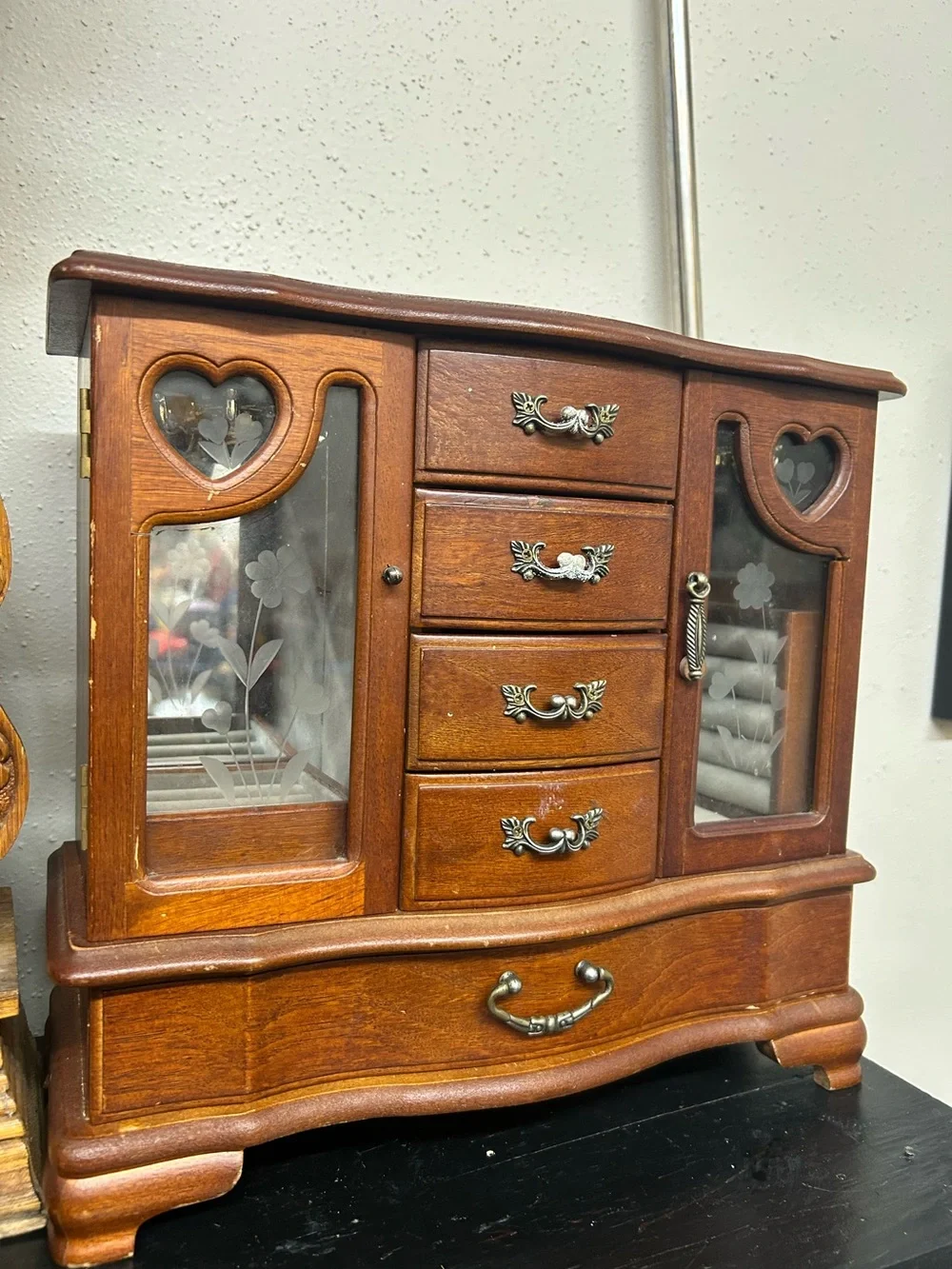 Vintage Beautiful Large Wooden Jewelry Armoire Organizer in Brown